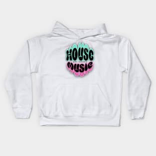 HOUSE MUSIC  - Puffy Y2K Glow (Black/teal/Pink) Kids Hoodie